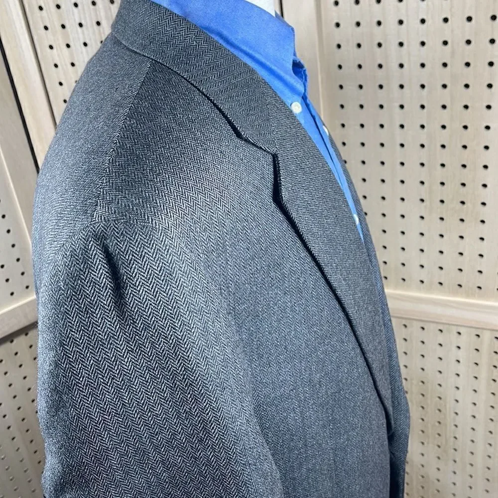 New‎ England Sport Coat Mens 46L Gray Herringbone Lambswool Two Button Blazer